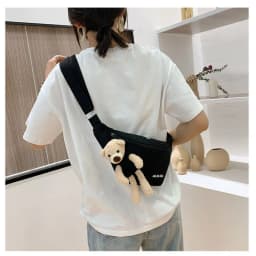 New Women's Cute Bear Waist Bag Canvas Belt Bags Designer Crossbody Chest Bag Female Solid Fanny Pack Banana Hip Purse