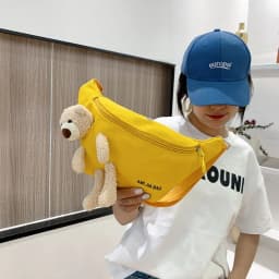 New Women's Cute Bear Waist Bag Canvas Belt Bags Designer Crossbody Chest Bag Female Solid Fanny Pack Banana Hip Purse