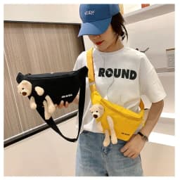 New Women's Cute Bear Waist Bag Canvas Belt Bags Designer Crossbody Chest Bag Female Solid Fanny Pack Banana Hip Purse