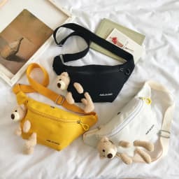New Women's Cute Bear Waist Bag Canvas Belt Bags Designer Crossbody Chest Bag Female Solid Fanny Pack Banana Hip Purse