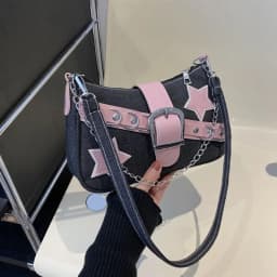Y2k Fashion Women's Handbags Stars Pattern Cool Girls Underarm Bag Fashion Female Small Shoulder Bags Chain Tote Purses