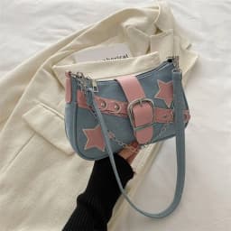 Y2k Fashion Women's Handbags Stars Pattern Cool Girls Underarm Bag Fashion Female Small Shoulder Bags Chain Tote Purses