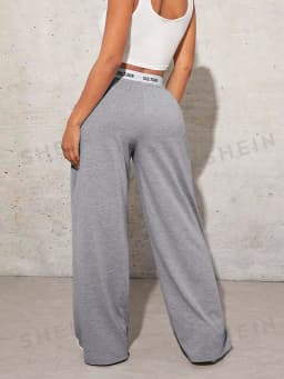 Women's Wide Leg Pants Casual Loose Fit Letter Printed Sweatpants Fashion Drag Trousers