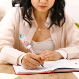 10Pcs Pink Beaded Students Plastic Beadable Writing Supplies Bead Pen Ballpoint Pens