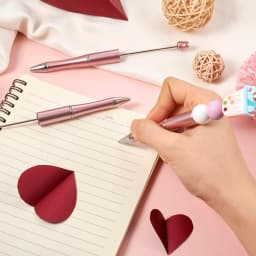 10Pcs Pink Beaded Students Plastic Beadable Writing Supplies Bead Pen Ballpoint Pens