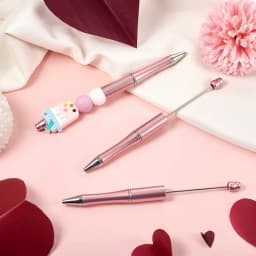 10Pcs Pink Beaded Students Plastic Beadable Writing Supplies Bead Pen Ballpoint Pens