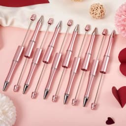 10Pcs Pink Beaded Students Plastic Beadable Writing Supplies Bead Pen Ballpoint Pens