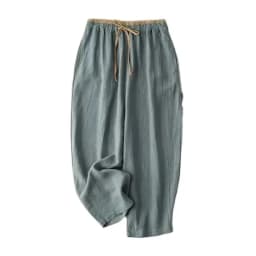 Linen Casual Solid Lace Up Elastic High Waist Loose Wide Leg Women's Pants Ankle-Length Pants For Women Clothing 2024 Fashion
