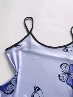 Butterfly Print Pajama Set Lettuce Trim Cami Top Elastic Waistband Shorts Women Sleepwear Loungewear