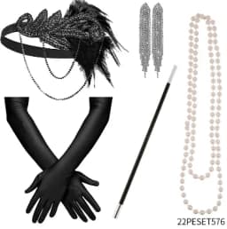 PESENAR 1920s Flapper Accessories Gatsby Costume Accessories Set 20s Flapper Headband Pearl Necklace Gloves Plastic Holder