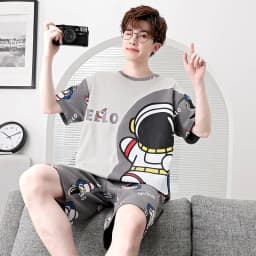 2 Piece Set Sleepwear Men Large Size Youth Pajamas Striped Bear Home Wear Man Nightwear Loungewear Comforts Breathable Casual