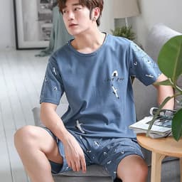 2 Piece Set Sleepwear Men Large Size Youth Pajamas Striped Bear Home Wear Man Nightwear Loungewear Comforts Breathable Casual