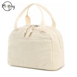 Corduroy Lunch Bag Thermal Insulation Lunch Box Storage Handbag Multifunctional Kid School Cooler Bag Picnic FoodPouch Loncheras