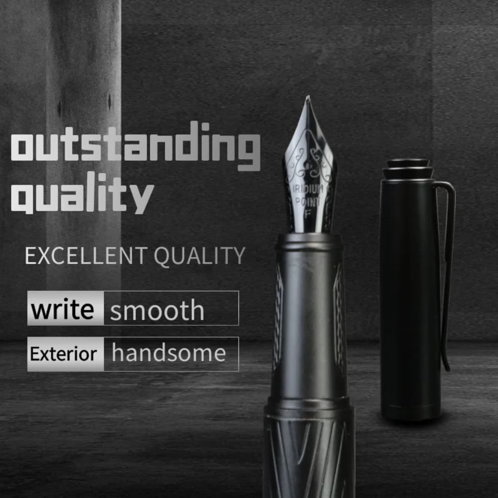 Titanium Nib Black Samurai Fountain Pen Refillable 0.5mm Nib Smooth Ink Pens Tree Texture Metal Fountain Pen Writing Supplies