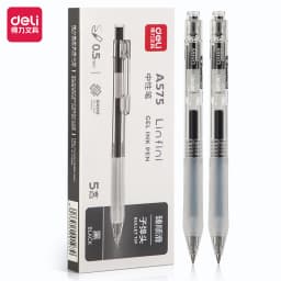 Deli-5Pcs Retractable Gel Pen,Black Ink Ballpoint for Writing,Office and School Supplies,Stationery,0.5mm