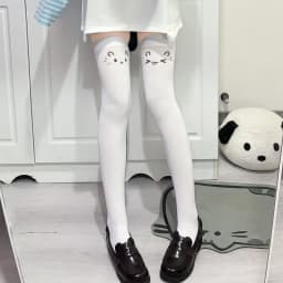 Japanese Kawaii Expression Thigh Socks White Print Long Socks JK Harajuku Over Knee Thigh High Stockings Y2K Cosplay Socks