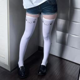 Japanese Kawaii Expression Thigh Socks White Print Long Socks JK Harajuku Over Knee Thigh High Stockings Y2K Cosplay Socks