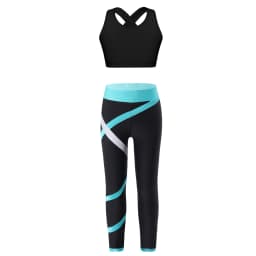Teen Girls Figure Skating Sports Suit 3Pcs Bra Tops Shorts Leggings Jacket Set for Workout Gymnastics Fitness Yoga Training