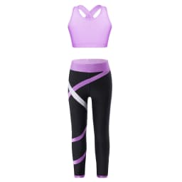 Teen Girls Figure Skating Sports Suit 3Pcs Bra Tops Shorts Leggings Jacket Set for Workout Gymnastics Fitness Yoga Training