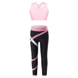 Teen Girls Figure Skating Sports Suit 3Pcs Bra Tops Shorts Leggings Jacket Set for Workout Gymnastics Fitness Yoga Training