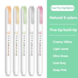 5pcs Pastel Highlighters Colors Dual Tip Fluorescent Hook Pen Colored Mark Pen Cute Markers for Journaling Japanese Stationery