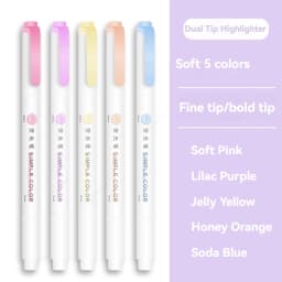 5pcs Pastel Highlighters Colors Dual Tip Fluorescent Hook Pen Colored Mark Pen Cute Markers for Journaling Japanese Stationery