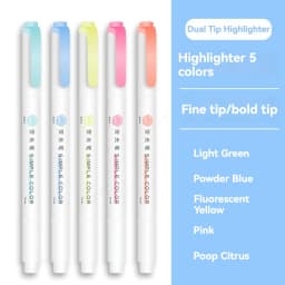 5pcs Pastel Highlighters Colors Dual Tip Fluorescent Hook Pen Colored Mark Pen Cute Markers for Journaling Japanese Stationery