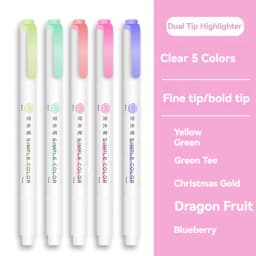 5pcs Pastel Highlighters Colors Dual Tip Fluorescent Hook Pen Colored Mark Pen Cute Markers for Journaling Japanese Stationery