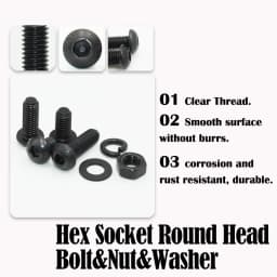 2510p Hex Hexagon Socket Button Head Screw Kit M2 M2.5 M3 M4 M5 M6 Black 10.9 Grade Allen Screws Bolts with Nuts Washer ISO7380