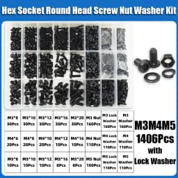 2510p Hex Hexagon Socket Button Head Screw Kit M2 M2.5 M3 M4 M5 M6 Black 10.9 Grade Allen Screws Bolts with Nuts Washer ISO7380