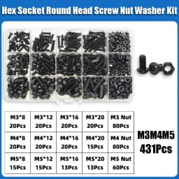 2510p Hex Hexagon Socket Button Head Screw Kit M2 M2.5 M3 M4 M5 M6 Black 10.9 Grade Allen Screws Bolts with Nuts Washer ISO7380
