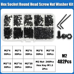 2510p Hex Hexagon Socket Button Head Screw Kit M2 M2.5 M3 M4 M5 M6 Black 10.9 Grade Allen Screws Bolts with Nuts Washer ISO7380