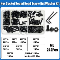 2510p Hex Hexagon Socket Button Head Screw Kit M2 M2.5 M3 M4 M5 M6 Black 10.9 Grade Allen Screws Bolts with Nuts Washer ISO7380