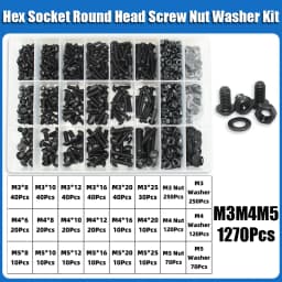 2510p Hex Hexagon Socket Button Head Screw Kit M2 M2.5 M3 M4 M5 M6 Black 10.9 Grade Allen Screws Bolts with Nuts Washer ISO7380