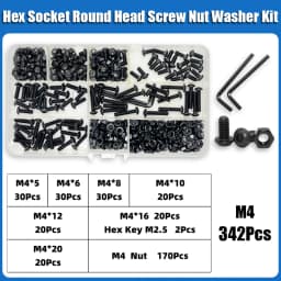 2510p Hex Hexagon Socket Button Head Screw Kit M2 M2.5 M3 M4 M5 M6 Black 10.9 Grade Allen Screws Bolts with Nuts Washer ISO7380