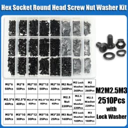 2510p Hex Hexagon Socket Button Head Screw Kit M2 M2.5 M3 M4 M5 M6 Black 10.9 Grade Allen Screws Bolts with Nuts Washer ISO7380