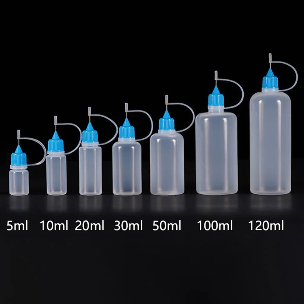 5ml 10ml 20ml 30ml 100ml 120ml PE Plastic Squeezable Tip Applicator Bottle Refillable Dropper with Needle Tip Caps Oil Bottles