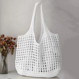 Women Crochet Tote Bag Hollow Beach Bag Large Capacity Fashion Knitted Bag Solid Color Simple Shopping Bag for Travel Vacation