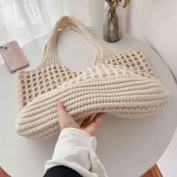 Women Crochet Tote Bag Hollow Beach Bag Large Capacity Fashion Knitted Bag Solid Color Simple Shopping Bag for Travel Vacation