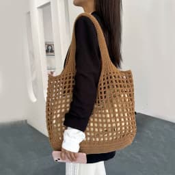Women Crochet Tote Bag Hollow Beach Bag Large Capacity Fashion Knitted Bag Solid Color Simple Shopping Bag for Travel Vacation