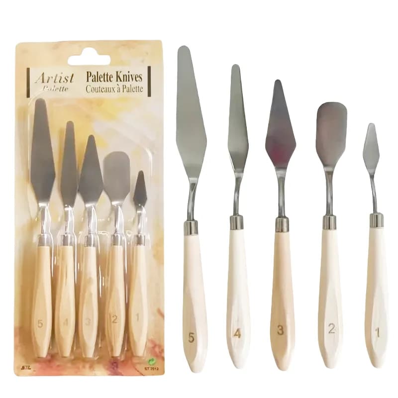 5-Piece Oil Painting Palette Knife Scraper Wooden Varnish Spatula Smoothing Knife