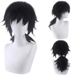Tomioka Giyuu Cosplay Wig 40cm Long Black Man Hair Anime Wig Heat Resistant Synthetic Wigs