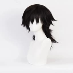 Tomioka Giyuu Cosplay Wig 40cm Long Black Man Hair Anime Wig Heat Resistant Synthetic Wigs