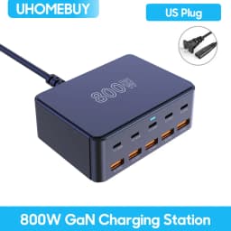 800W USB C GaN Charger 100W PD3.0 PPS QC3.0 Multiport Fast Charging Station for iPhone 15 16 Samsung Macbook Pro Laptops Tablets