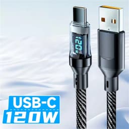NNBILI 100W USB C 120W USB A Charging Cables with LED Display Screen, USB C=C-C,USB A=A-C, Not for Xiaomi iPhone Samsung
