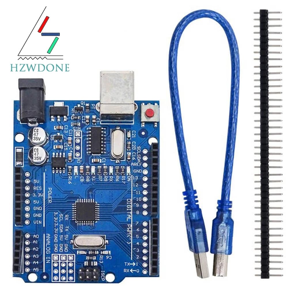 UN0 R3 Board ATmega328P Development Board with Pin Header and Cable Compatible with Arduino IDE Projects