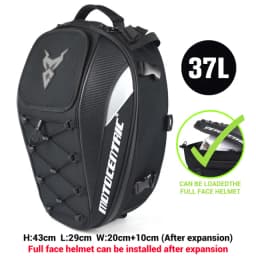 MOTOCENTRIC Waterproof Motorcycle Tail Bag Multi-functional Durable Rear Seat Bag 37L High Capacity Rider Helmet Backpack