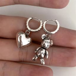 XIYANIKE Unique Asymmetrical Bear Heart Drop Earrings For Women Fashion Animal Jewelry Gift Party серьги женские