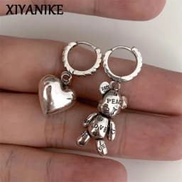 XIYANIKE Unique Asymmetrical Bear Heart Drop Earrings For Women Fashion Animal Jewelry Gift Party серьги женские