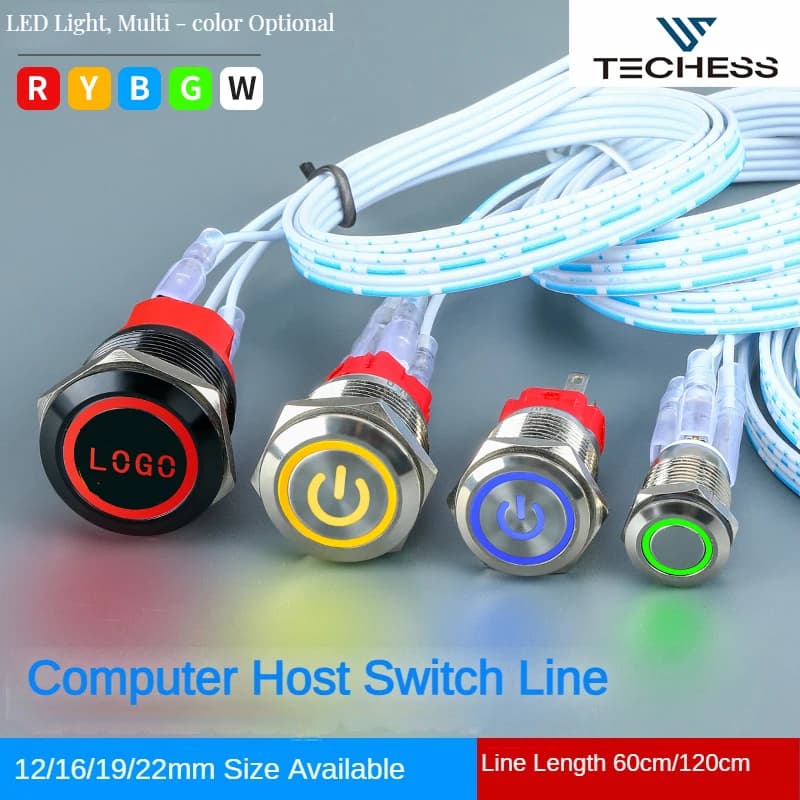 Pc Power Switch Button Extension 60cm/120cm Server Boot Host Restart Reset Led Metal With Line DIY Modified Chassis Desktop ATX